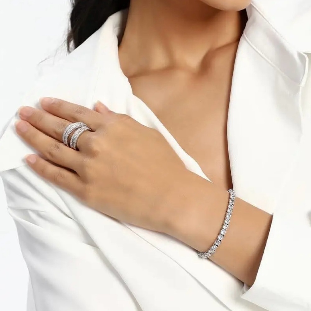 Elegant Moissanite Tennis Sterling Silver Bracelet - Picture 6 of 11